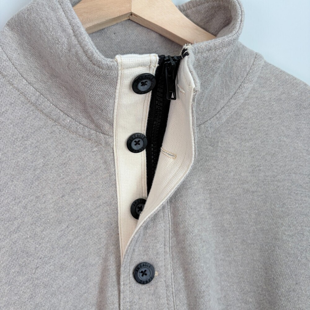 American Eagle Henley Sweater Gorpcore Zip Button Vintage Line 90s Gray Men's XL - Picture 6 of 12